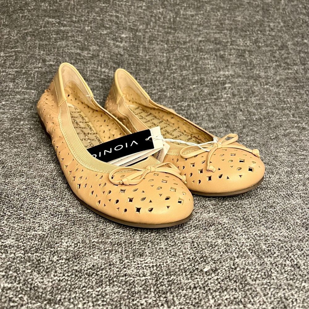 Vionic Surin Womens 9 Shoes Tan Nude Beige Ballet Flats Cutout Orthopedic NEW